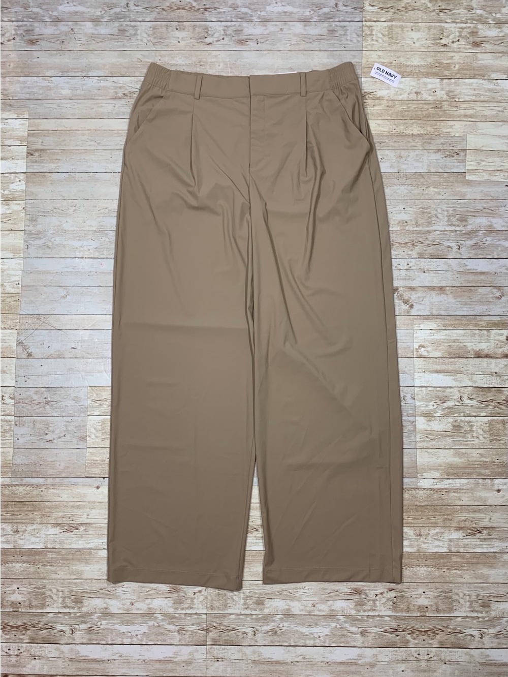 Old Navy Sleektech Classic Tan Wide-Leg High Rise Trousers Size L NWT